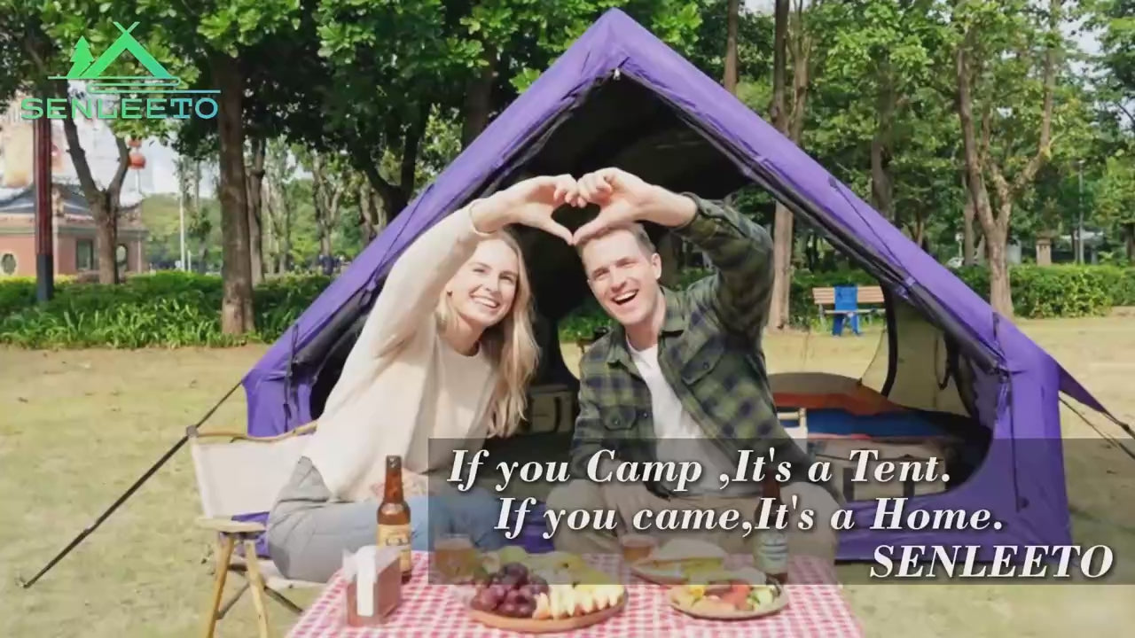 129 Square Feet Purple Inflatable Camping Tent with Hand Pump,4 Season Waterproof Sunproof Black Vinyl Blow up Tent with AC Vent